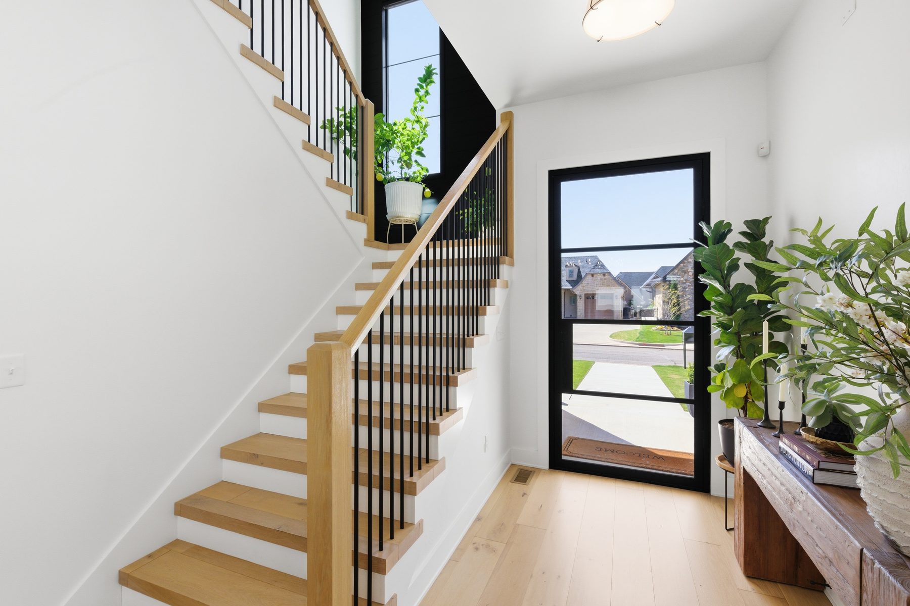 Modern entryway with staircase